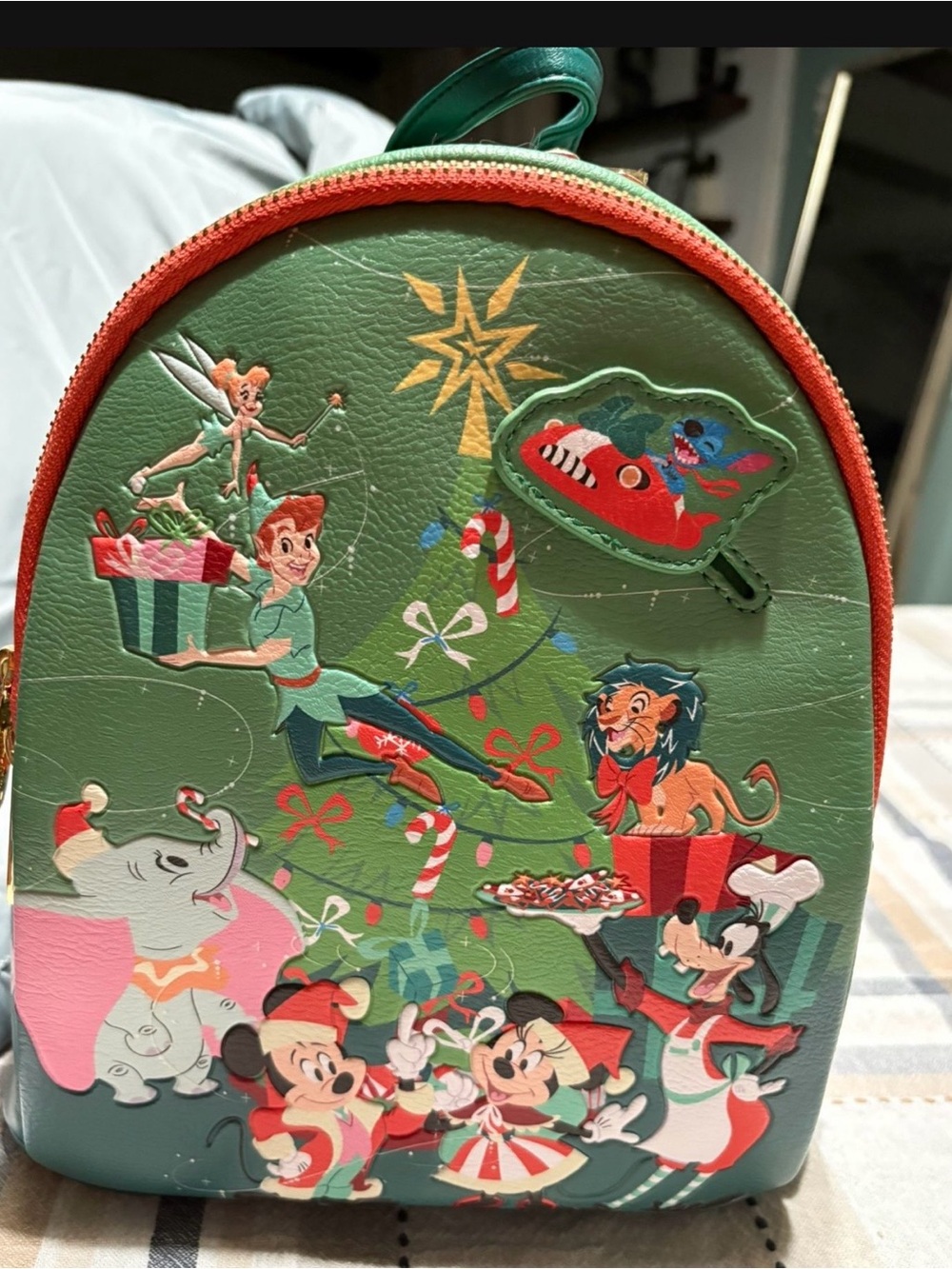 Disney Green Holiday Character Mini Backpack with Red Trim